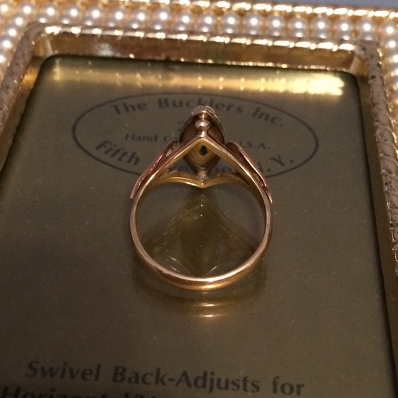 Navette 14K Ring 5.5 ring THL Samuel Aaron Matte Gold Green Aventurine 3.2g - Picture 7 of 8